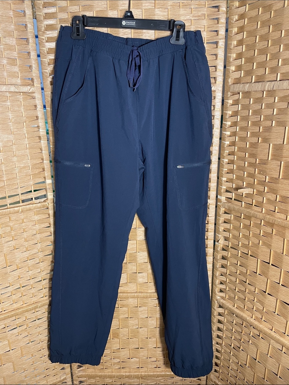 Women’s Eddie Bauer Navy Elastic Waist Drawstring Joggers with Fleece Lining -12